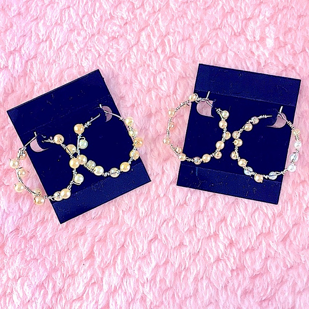 🆕Classy Glamours Style: Pearly Hoop Earrings: Handmade by Soul Embellishments